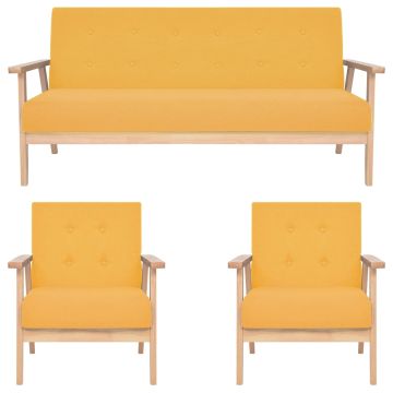 vidaXL Sofos komplektas, 3 dalių, geltonos spalvos, audinys