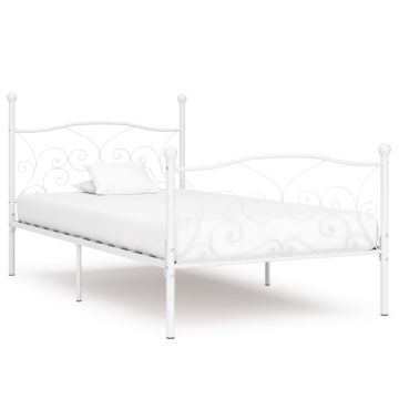 vidaXL Lovos rėmas su grotelių pagrindu, baltas, 90x200cm, metalas