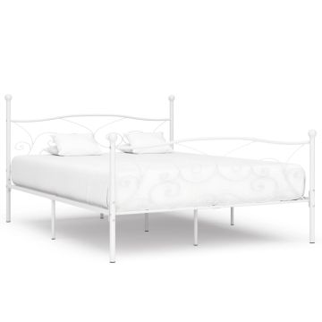 vidaXL Lovos rėmas su grotelių pagrindu, baltas, 200x200cm, metalas