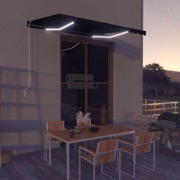vidaXL Rankiniu būdu ištraukiama markizė su LED, antracito, 350x250cm