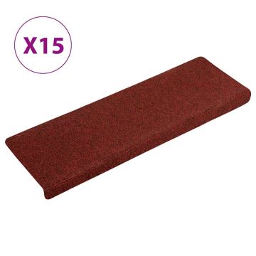 vidaXL Laiptų kilimėliai, lipnūs, 15 vnt., 65x21x4 cm, bordo raudoni, stačiakampiai, kraštai