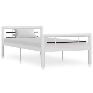 vidaXL Lovos rėmas, baltos ir juodos spalvos, 90x200cm, metalas