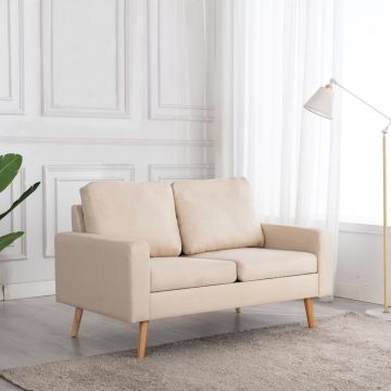 vidaXL Dvivietė sofa, kreminės spalvos, audinys