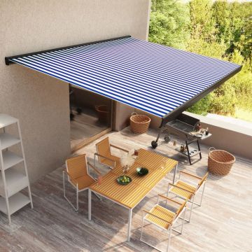 vidaXL Motorizuota kasetinė markizė, mėlyna ir balta, 450x300cm