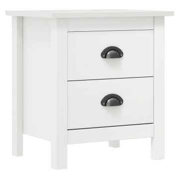 vidaXL Naktinė spintelė Hill, balta, 46x35x49,5cm, pušies masyvas