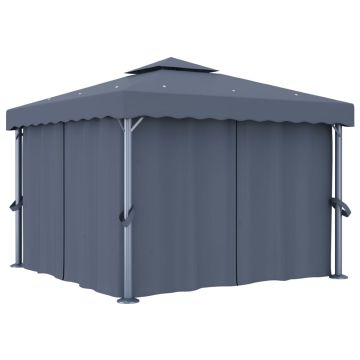 vidaXL Pavėsinė su užuolaidomis, antracito spalvos, 3x3m