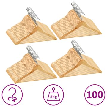 vidaXL Pakabų rinkinys, 100vnt., kietmedis, neslystančios