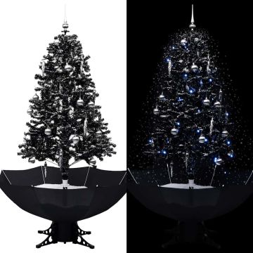 vidaXL Eglutė su sniego funkcija ir skėčio pagrindu, juoda, 170cm, PVC
