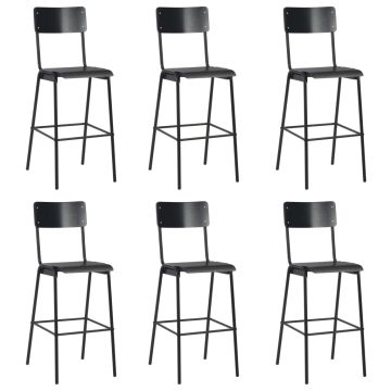 vidaXL Baro taburetės, 6vnt., juodos, fanera ir plienas (3x280081)