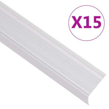 vidaXL Profiliai laiptams, 15vnt., sidabro, 90 cm, aliuminis, L formos