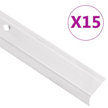 vidaXL Profiliai laiptams, 15vnt., sidabro, 90 cm, aliuminis, L formos
