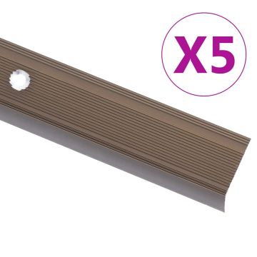 vidaXL Profiliai laiptams, 5vnt., rudi, 90 cm, aliuminis, L formos
