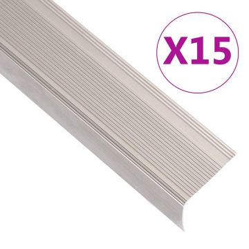vidaXL Profiliai laiptams, 15vnt., šampano, 90 cm, aliuminis, L formos