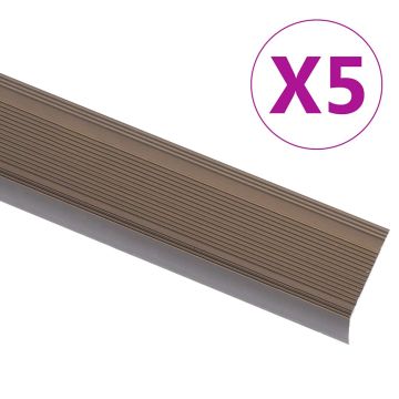 vidaXL Profiliai laiptams, 5vnt., rudi, 100cm, aliuminis, L formos