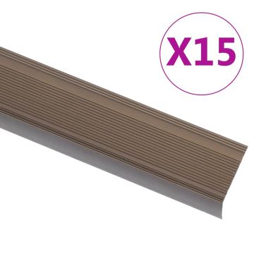 vidaXL Profiliai laiptams, 15vnt., rudi, 100cm, aliuminis, L formos
