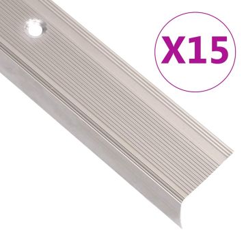 vidaXL Profiliai laiptams, 15vnt., šampano, 100cm, aliuminis, L formos