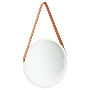 vidaXL Sieninis veidrodis su dirželiu, baltos spalvos, 40cm