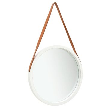 vidaXL Sieninis veidrodis su dirželiu, baltos spalvos, 50cm