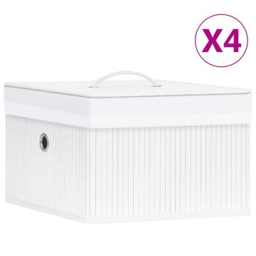 vidaXL Daiktadėžės, 4vnt., baltos spalvos, bambukas