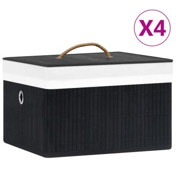 vidaXL Daiktadėžės, 4vnt., juodos spalvos, bambukas