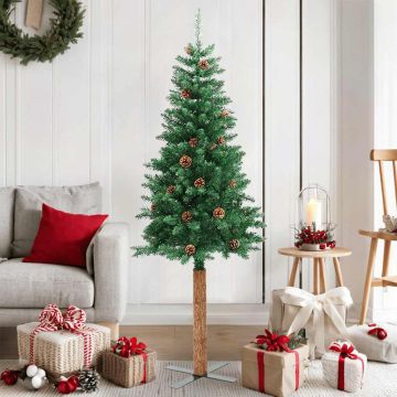 vidaXL Kalėdų eglutė su kankorėžiais, žalia, 150cm, PVC ir mediena