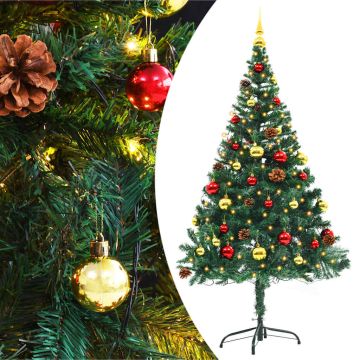 vidaXL Dirbtinė apšviesta Kalėdų eglutė su žaisliukais, žalia, 150cm