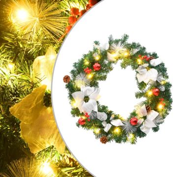 vidaXL Kalėdinis vainikas su LED lemputėmis, žalios spalvos, 60cm, PVC