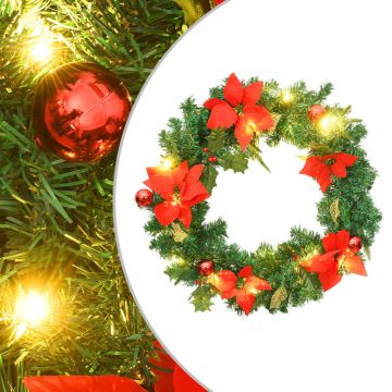 vidaXL Kalėdinis vainikas su LED lemputėmis, žalios spalvos, 60cm, PVC
