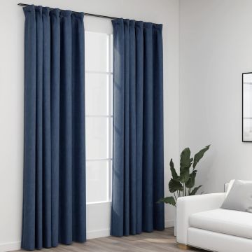 vidaXL Naktinės užuolaidos su kabliukais, 2vnt., mėlynos, 140x225cm