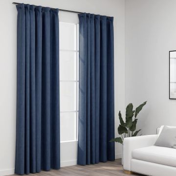 vidaXL Naktinės užuolaidos su kabliukais, 2vnt., mėlynos, 140x245cm