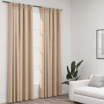 vidaXL Naktinės užuolaidos su kabliukais, 2vnt., smėlio, 140x225cm