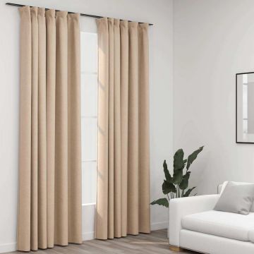 vidaXL Naktinės užuolaidos su kabliukais, 2vnt., smėlio, 140x245cm