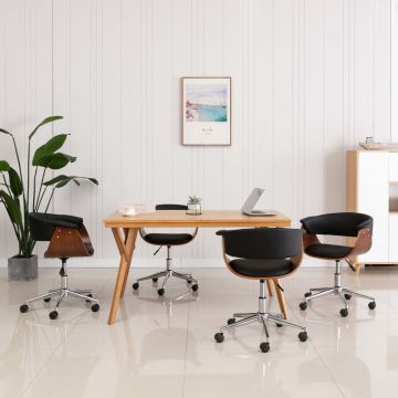 vidaXL Valgomojo kėdės, 4vnt., juodos, dirbtinė oda, pasukamos