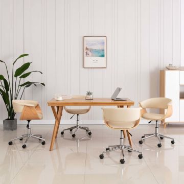 vidaXL Pasukamos valgomojo kėdės, 4vnt., kreminės, dirbtinė oda