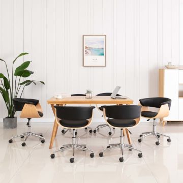 vidaXL Pasukamos valgomojo kėdės, 6vnt., juodos spalvos, dirbtinė oda