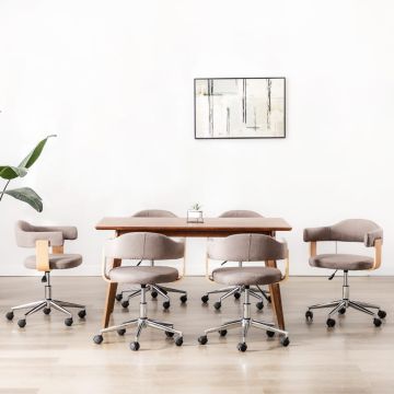 vidaXL Valgomojo kėdės, 6vnt., taupe, lenkta mediena ir audinys