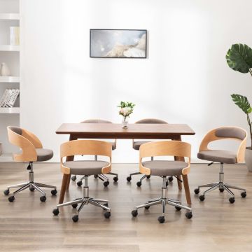 vidaXL Valgomojo kėdės, 6vnt., taupe, lenkta mediena ir audinys