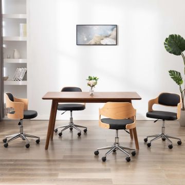 vidaXL Valgomojo kėdės, 4vnt., juodos, lenkta mediena ir dirbtinė oda