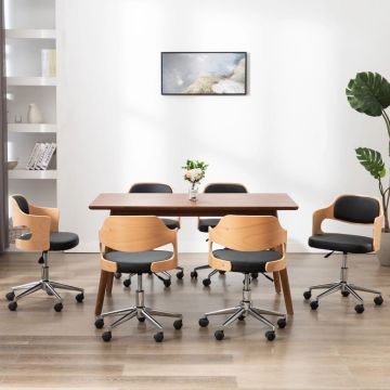 vidaXL Valgomojo kėdės, 6vnt., juodos, lenkta mediena ir dirbtinė oda