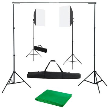 vidaXL Fotostudijos komplektas su šviesdėžėmis ir fonu