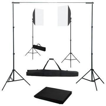 vidaXL Fotostudijos komplektas su šviesdėžėmis ir fonu
