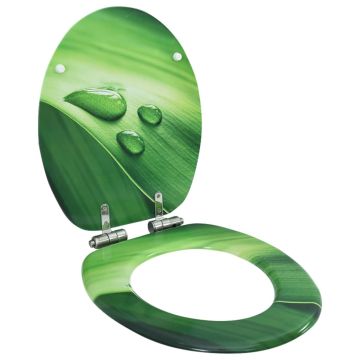 vidaXL Klozeto sėdynė su soft-close dangčiu, MDF, su žaliu lašu
