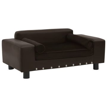 vidaXL Lova šunims, ruda, 81x43x31cm, pliušas ir dirbtinė oda