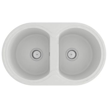 vidaXL Virtuvės kriauklė Balta 78 x 47 x 20.5 cm Granitas