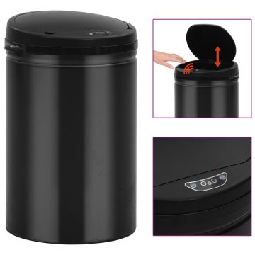 vidaXL Automatinė šiukšliadėžė su jutikliu, juoda, plienas, 30l