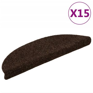 vidaXL Laiptų kilimėliai, lipnūs, 15 vnt., 56x17x3 cm, rudi, pusapvaliai
