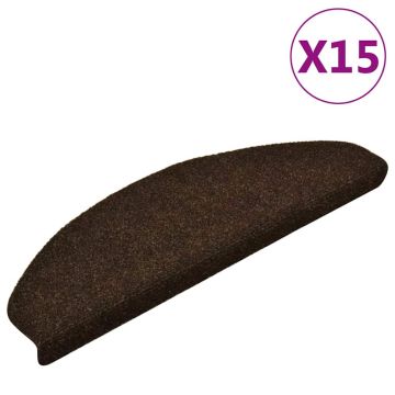 vidaXL Laiptų kilimėliai, lipnūs, 15 vnt., 65x21x4 cm, rudi, pusapvaliai, dideli