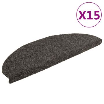 vidaXL Laiptų kilimėliai, lipnūs, 15 vnt., 65x21x4 cm, antracito spalvos, pusapvaliai, dideli