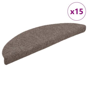 vidaXL Laiptų kilimėliai, lipnūs, 15 vnt., 56x17x3 cm, smėlio spalvos, pusapvaliai