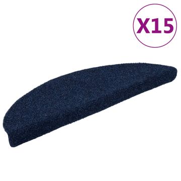 vidaXL Laiptų kilimėliai, lipnūs, 15 vnt., 56x17x3 cm, tamsiai mėlyni, pusapvaliai